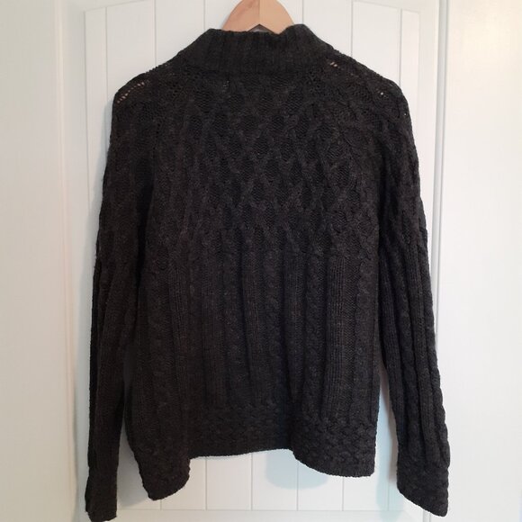 Aran Crafts Full Zip Mock Neck Merino Wool Cardigan Sweater Gray Size M - Picture 2 of 11